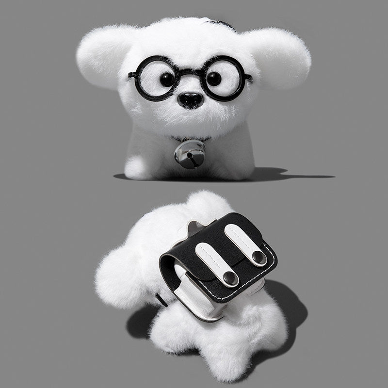 Cute Puppy AirPods Case Cover for AirPods Pro 2, AirPods 4, AirPods Pro, AirPods 3, Soft Plush Knit Protective Case with Keychain