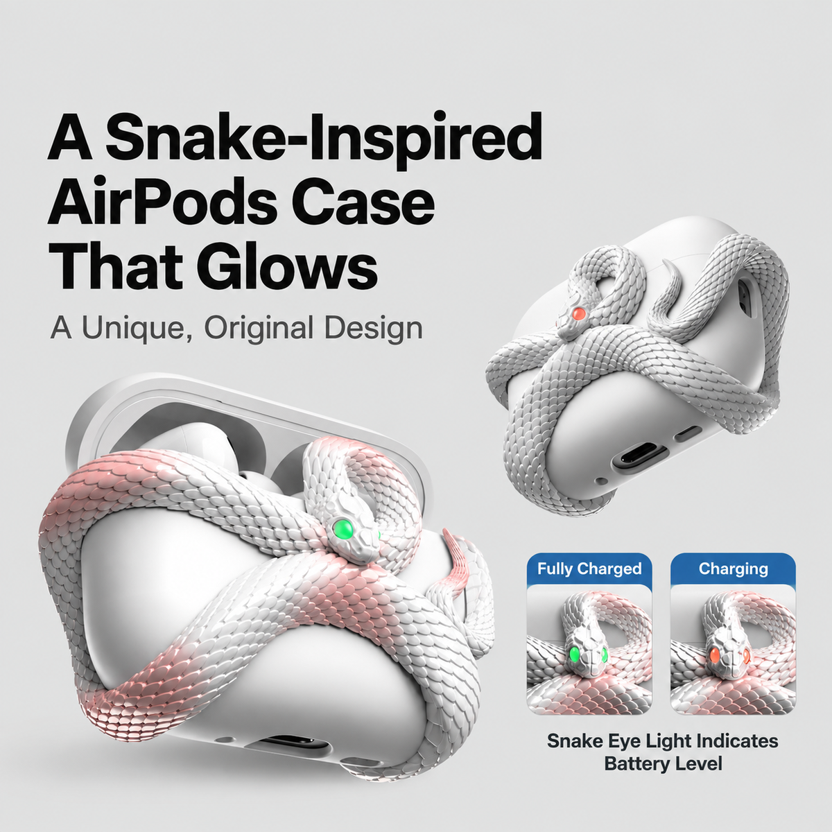 White Snake AirPods Case for AirPods 5 & AirPods Pro 3 – Full Coverage Protective Cover
